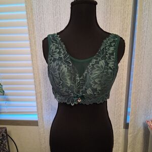 Lace Bralette in Teal Green - Women's Intimates Size 42D